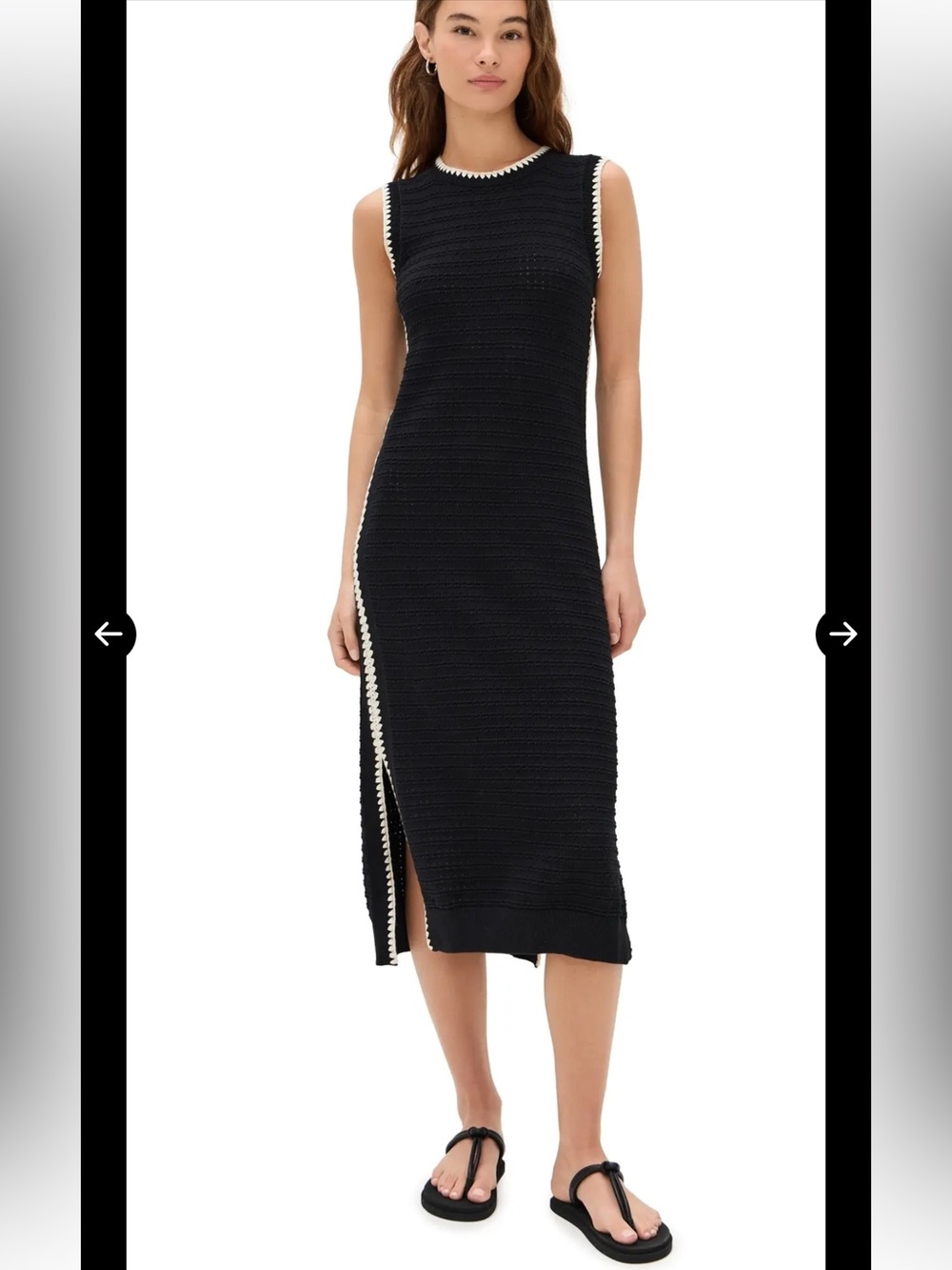 Varley Dwight Tank Knit Dress Sleeveless Midi Dress with Cream Trim